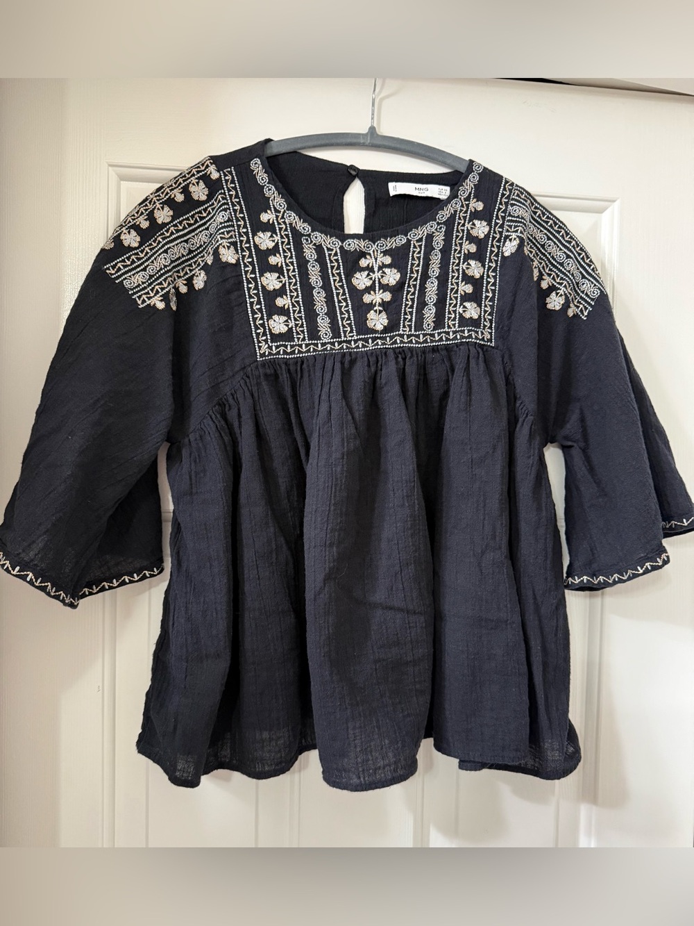 Mango Black Embroidered Boho Tunic Size 2
